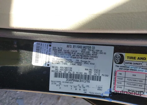 2012 Ford Fusion Se z USA, uszkodzony, nr VIN 3FAHP0HA6CR413790